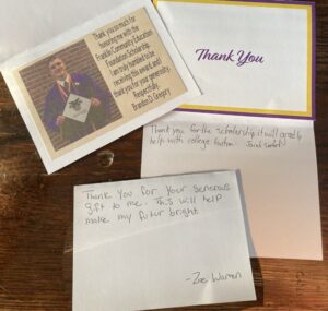 Thank you Notes for Senior Franklin Community Education Foundation Scholarships